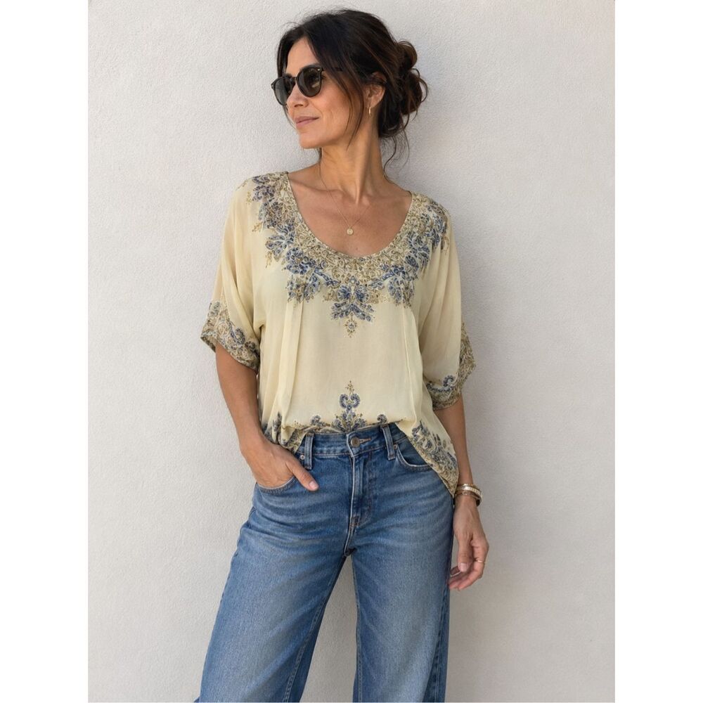 Joolay Silk Sheer Top Blouse Sequins Embroidered Women’s Medium